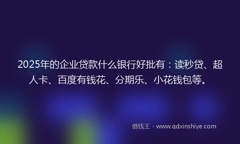 2025年的企业贷款什么银行好批有：读秒贷、超人卡、百度有钱花、分期乐、小花钱包等。