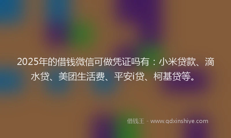 2025年的借钱微信可做凭证吗有：小米贷款、滴水贷、美团生活费、平安i贷、柯基贷等。