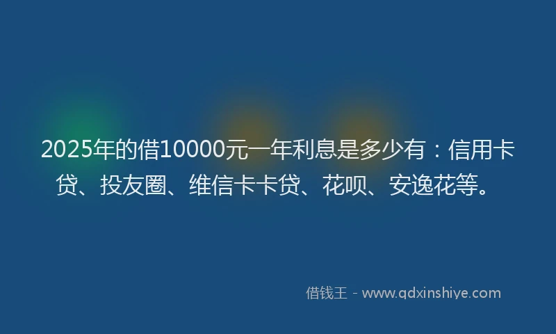 2025年的借10000元一年利息是多少有：信用卡贷、投友圈、维信卡卡贷、花呗、安逸花等。