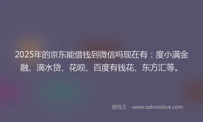 2025年的京东能借钱到微信吗现在有：度小满金融、滴水贷、花呗、百度有钱花、东方汇等。