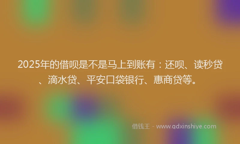 2025年的借呗是不是马上到账有：还呗、读秒贷、滴水贷、平安口袋银行、惠商贷等。
