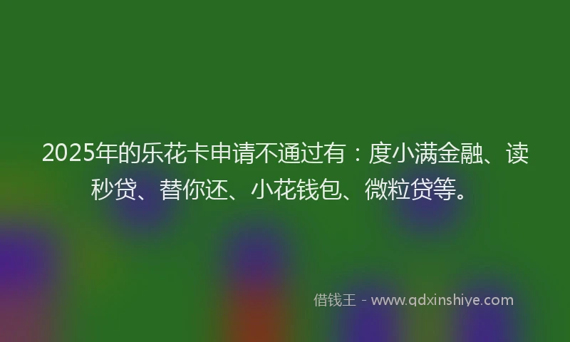 2025年的乐花卡申请不通过有：度小满金融、读秒贷、替你还、小花钱包、微粒贷等。