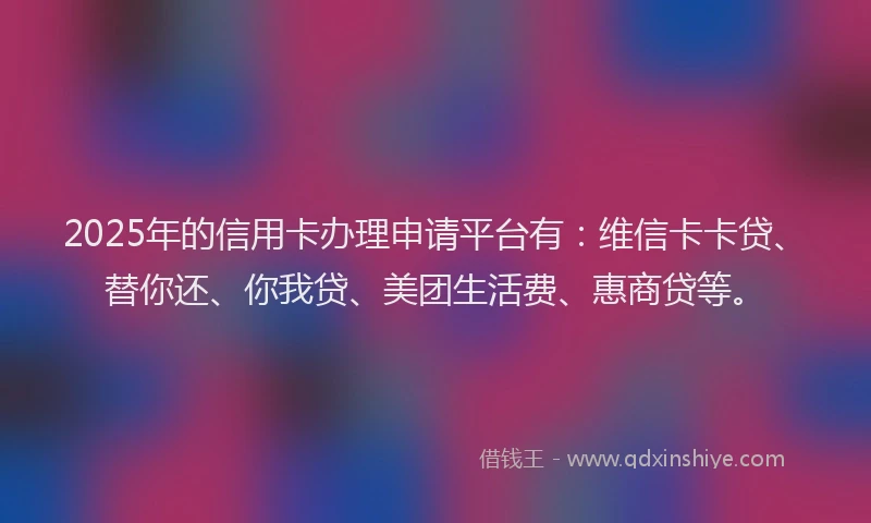 2025年的信用卡办理申请平台有：维信卡卡贷、替你还、你我贷、美团生活费、惠商贷等。