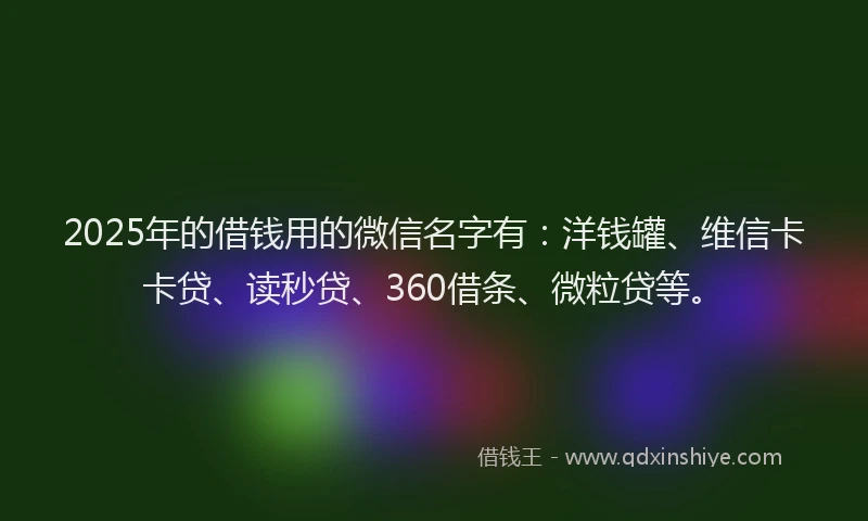 2025年的借钱用的微信名字有：洋钱罐、维信卡卡贷、读秒贷、360借条、微粒贷等。
