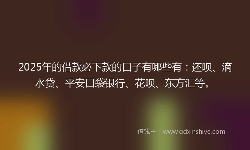 2025年的借款必下款的口子有哪些有：还呗、滴水贷、平安口袋银行、花呗、东方汇等。