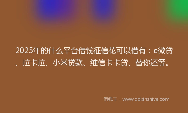 2025年的什么平台借钱征信花可以借有：e微贷、拉卡拉、小米贷款、维信卡卡贷、替你还等。