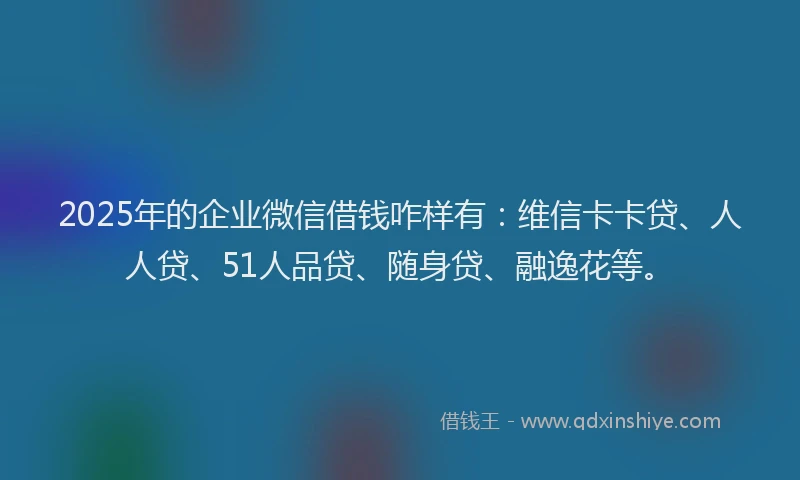 2025年的企业微信借钱咋样有：维信卡卡贷、人人贷、51人品贷、随身贷、融逸花等。