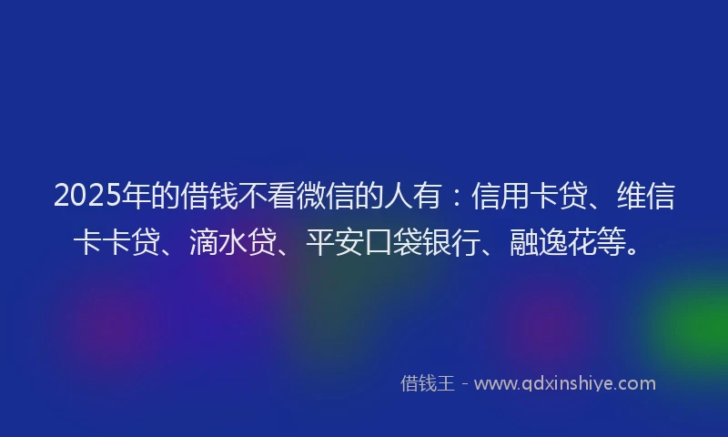 2025年的借钱不看微信的人有：信用卡贷、维信卡卡贷、滴水贷、平安口袋银行、融逸花等。