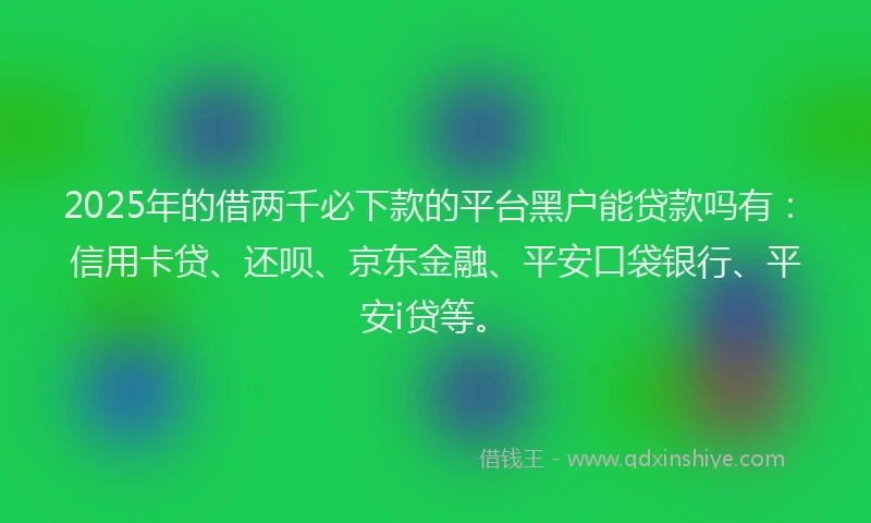 2025年的借两千必下款的平台黑户能贷款吗有：信用卡贷、还呗、京东金融、平安口袋银行、平安i贷等。