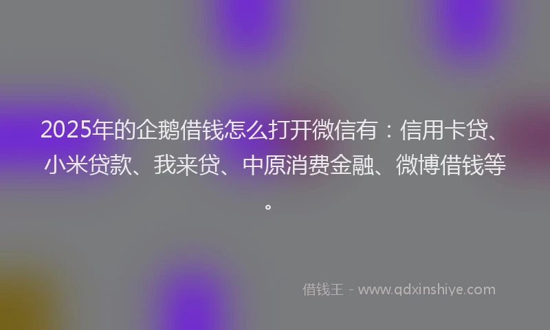 2025年的企鹅借钱怎么打开微信有：信用卡贷、小米贷款、我来贷、中原消费金融、微博借钱等。