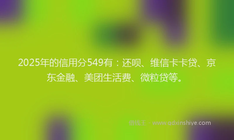 2025年的信用分549有：还呗、维信卡卡贷、京东金融、美团生活费、微粒贷等。