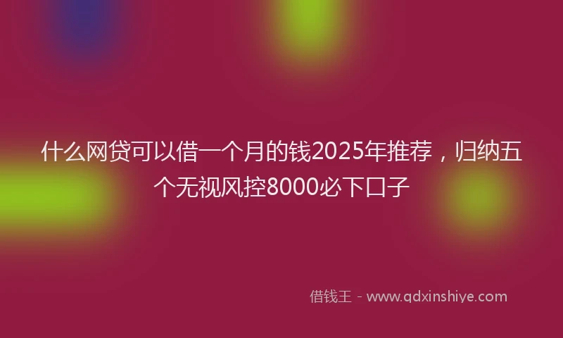 什么网贷可以借一个月的钱2025年推荐，归纳五个无视风控8000必下口子