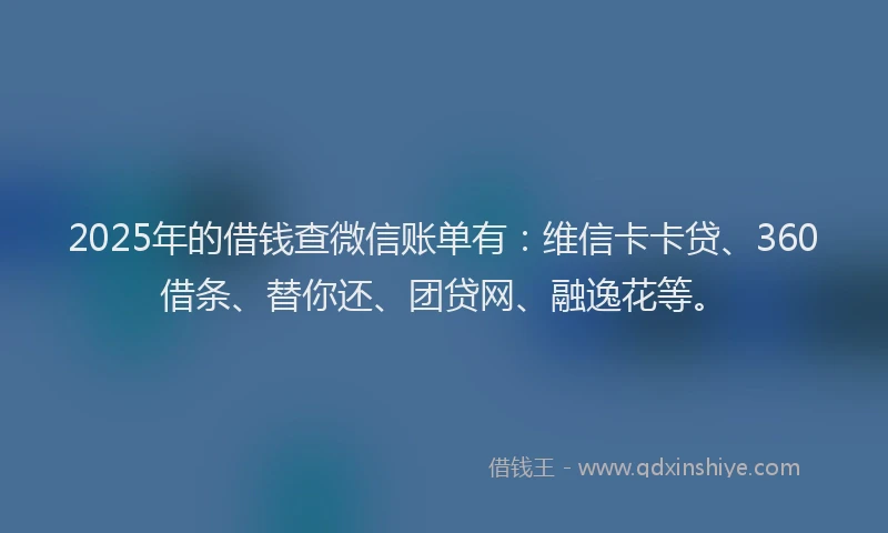 2025年的借钱查微信账单有：维信卡卡贷、360借条、替你还、团贷网、融逸花等。