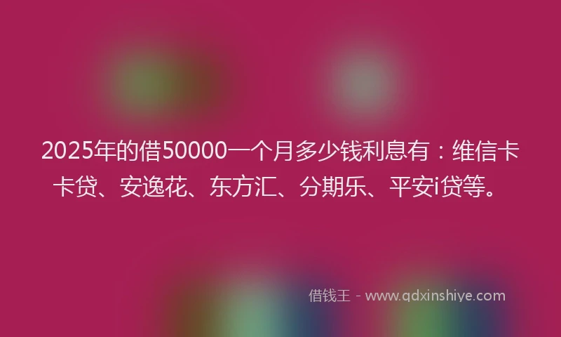 2025年的借50000一个月多少钱利息有：维信卡卡贷、安逸花、东方汇、分期乐、平安i贷等。