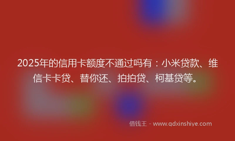 2025年的信用卡额度不通过吗有：小米贷款、维信卡卡贷、替你还、拍拍贷、柯基贷等。