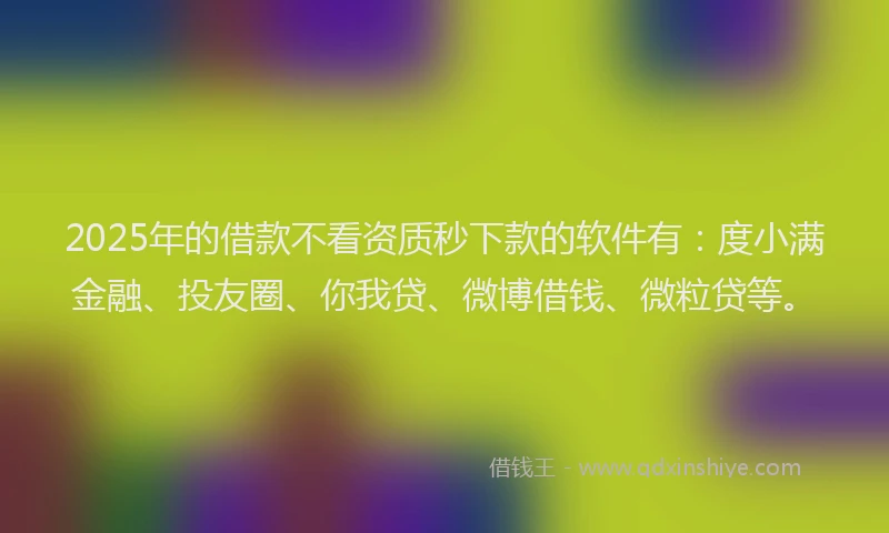 2025年的借款不看资质秒下款的软件有：度小满金融、投友圈、你我贷、微博借钱、微粒贷等。