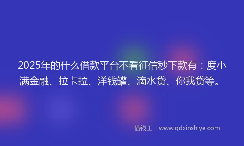 2025年的什么借款平台不看征信秒下款有：度小满金融、拉卡拉、洋钱罐、滴水贷、你我贷等。
