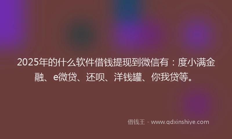 2025年的什么软件借钱提现到微信有：度小满金融、e微贷、还呗、洋钱罐、你我贷等。