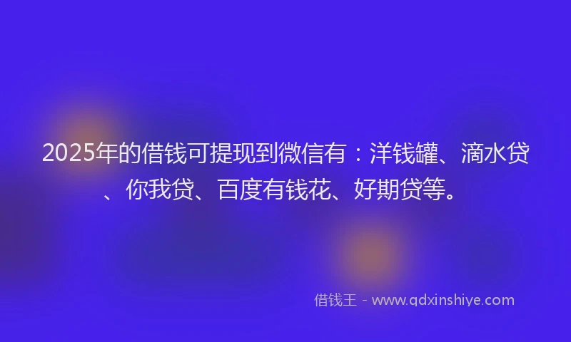 2025年的借钱可提现到微信有：洋钱罐、滴水贷、你我贷、百度有钱花、好期贷等。