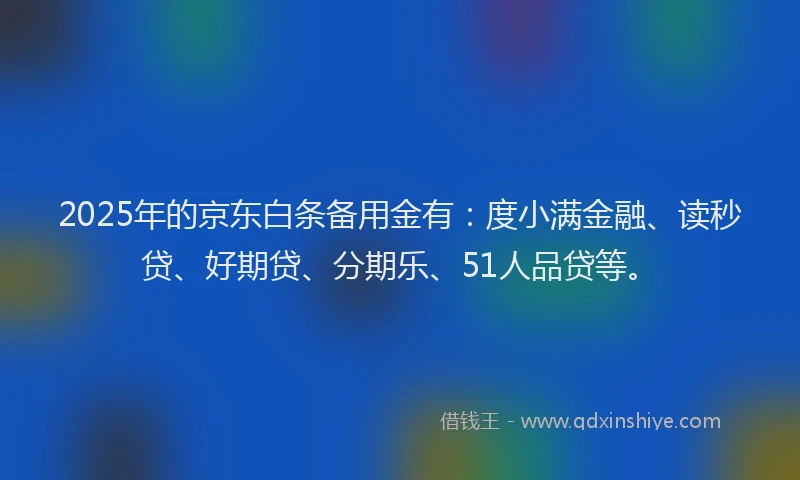 2025年的京东白条备用金有：度小满金融、读秒贷、好期贷、分期乐、51人品贷等。