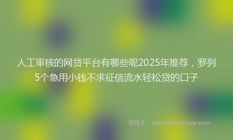 人工审核的网贷平台有哪些呢2025年推荐，罗列5个急用小钱不求征信流水轻松贷的口子