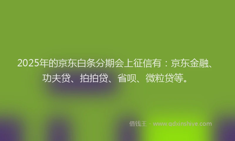 2025年的京东白条分期会上征信有：京东金融、功夫贷、拍拍贷、省呗、微粒贷等。