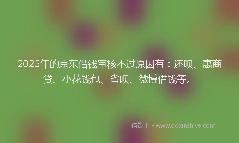 2025年的京东借钱审核不过原因有：还呗、惠商贷、小花钱包、省呗、微博借钱等。