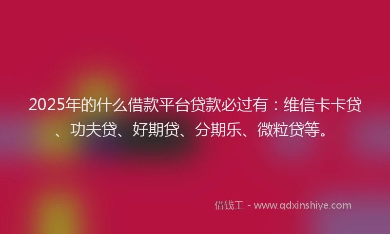 2025年的什么借款平台贷款必过有：维信卡卡贷、功夫贷、好期贷、分期乐、微粒贷等。