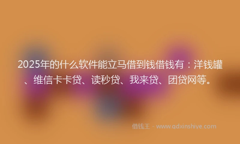 2025年的什么软件能立马借到钱借钱有：洋钱罐、维信卡卡贷、读秒贷、我来贷、团贷网等。