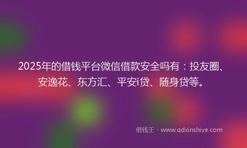 2025年的借钱平台微信借款安全吗有：投友圈、安逸花、东方汇、平安i贷、随身贷等。
