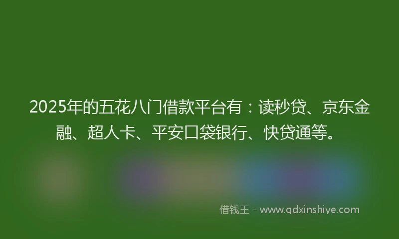 2025年的五花八门借款平台有：读秒贷、京东金融、超人卡、平安口袋银行、快贷通等。