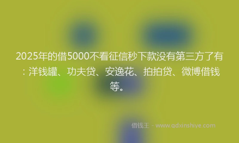 2025年的借5000不看征信秒下款没有第三方了有：洋钱罐、功夫贷、安逸花、拍拍贷、微博借钱等。