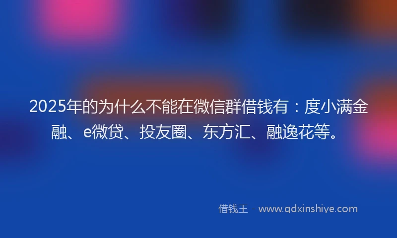 2025年的为什么不能在微信群借钱有：度小满金融、e微贷、投友圈、东方汇、融逸花等。