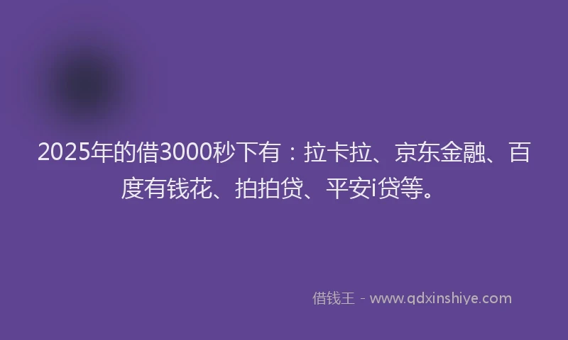 2025年的借3000秒下有：拉卡拉、京东金融、百度有钱花、拍拍贷、平安i贷等。
