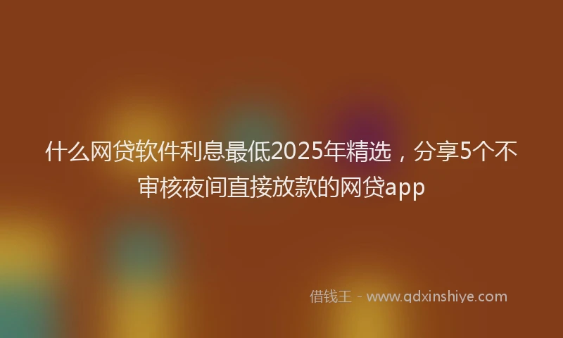 什么网贷软件利息最低2025年精选，分享5个不审核夜间直接放款的网贷app