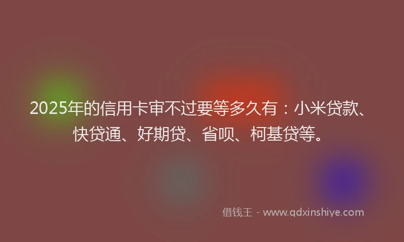 2025年的信用卡审不过要等多久有：小米贷款、快贷通、好期贷、省呗、柯基贷等。