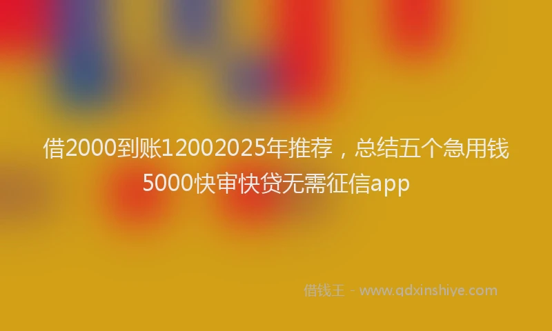 借2000到账12002025年推荐，总结五个急用钱5000快审快贷无需征信app