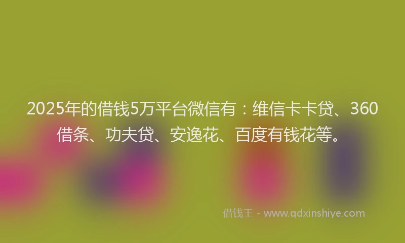 2025年的借钱5万平台微信有：维信卡卡贷、360借条、功夫贷、安逸花、百度有钱花等。