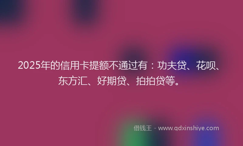 2025年的信用卡提额不通过有：功夫贷、花呗、东方汇、好期贷、拍拍贷等。
