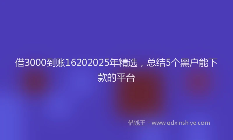 借3000到账16202025年精选，总结5个黑户能下款的平台