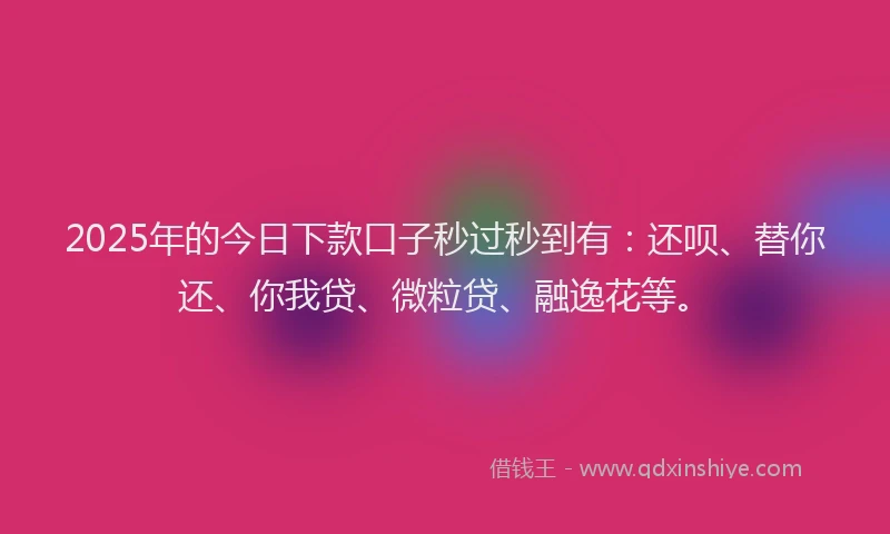 2025年的今日下款口子秒过秒到有：还呗、替你还、你我贷、微粒贷、融逸花等。