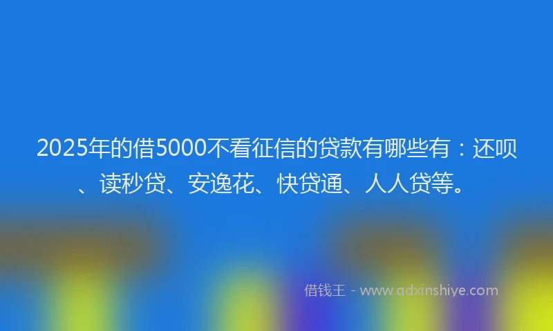 2025年的借5000不看征信的贷款有哪些有：还呗、读秒贷、安逸花、快贷通、人人贷等。