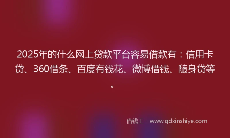 2025年的什么网上贷款平台容易借款有：信用卡贷、360借条、百度有钱花、微博借钱、随身贷等。