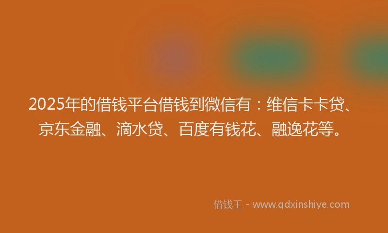 2025年的借钱平台借钱到微信有：维信卡卡贷、京东金融、滴水贷、百度有钱花、融逸花等。
