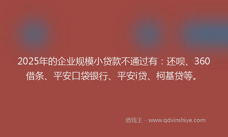 2025年的企业规模小贷款不通过有：还呗、360借条、平安口袋银行、平安i贷、柯基贷等。