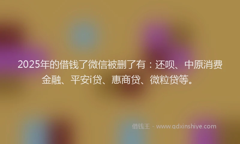 2025年的借钱了微信被删了有：还呗、中原消费金融、平安i贷、惠商贷、微粒贷等。