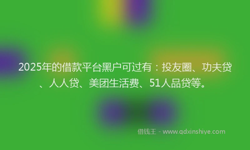 2025年的借款平台黑户可过有：投友圈、功夫贷、人人贷、美团生活费、51人品贷等。