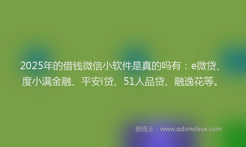 2025年的借钱微信小软件是真的吗有：e微贷、度小满金融、平安i贷、51人品贷、融逸花等。