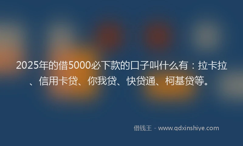 2025年的借5000必下款的口子叫什么有：拉卡拉、信用卡贷、你我贷、快贷通、柯基贷等。