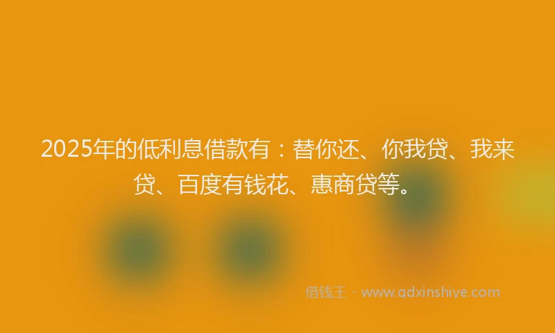 2025年的低利息借款有：替你还、你我贷、我来贷、百度有钱花、惠商贷等。
